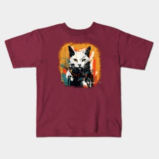 Rogue Cyberpunk Cat Grunge Color Kids T-Shirt